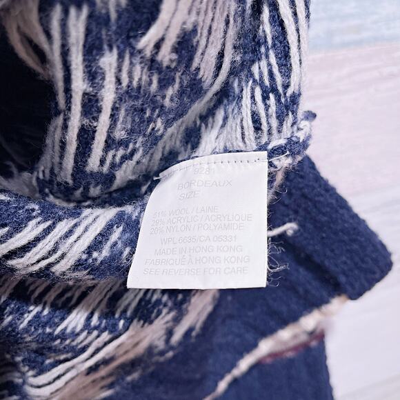 Woolrich Vintage Wool Fair Isle Tipped Polo Sweater Blue Fisherman Womens Small - Picture 7 of 7